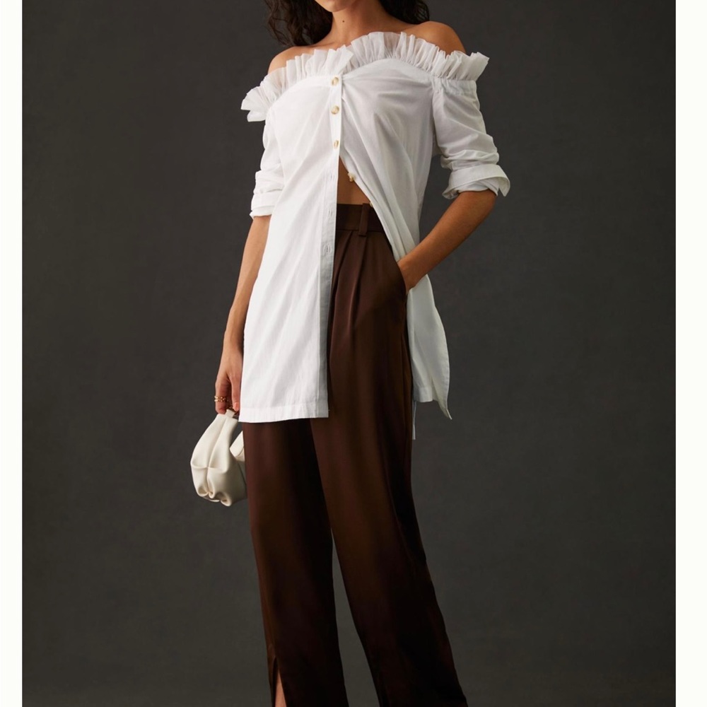 Anthropologie Maeve tulle Button down NWT sz Lg white